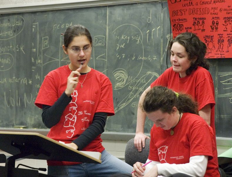 Laura and Erin try to figure out how to tell Kaitlyn that they can't implement all her suggested changes in the one day before the play goes up...